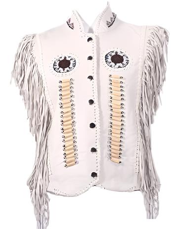 Cowgirl's Western Beige Leather Fringe Bone Beaded Vest CGV497