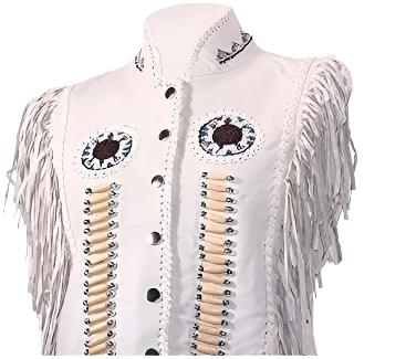 Cowgirl's Western Beige Leather Fringe Bone Beaded Vest CGV497
