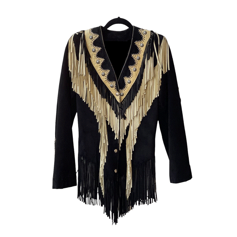 Black Suede Leather Fringe Jacket For Women WWJ568