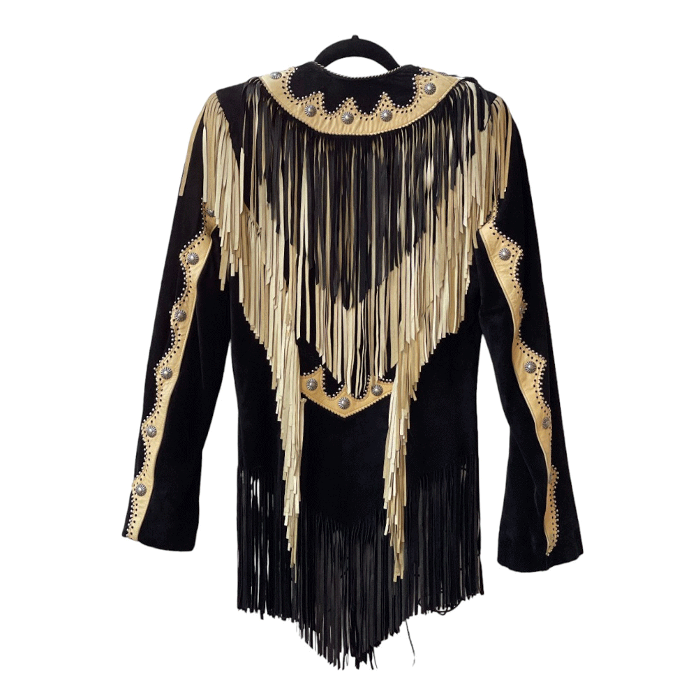 Black Suede Leather Fringe Jacket For Women WWJ568