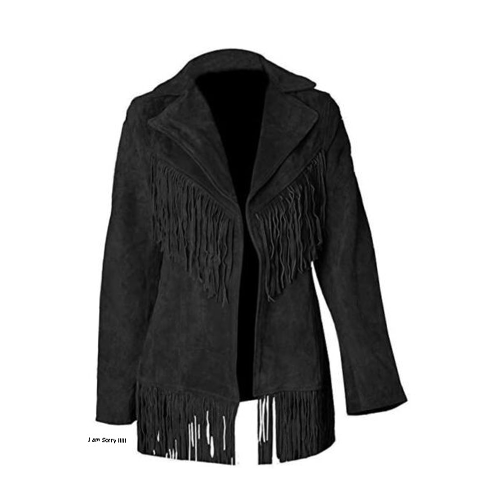 Cowgirl Black Suede Leather Fringes Jacket WWJ756