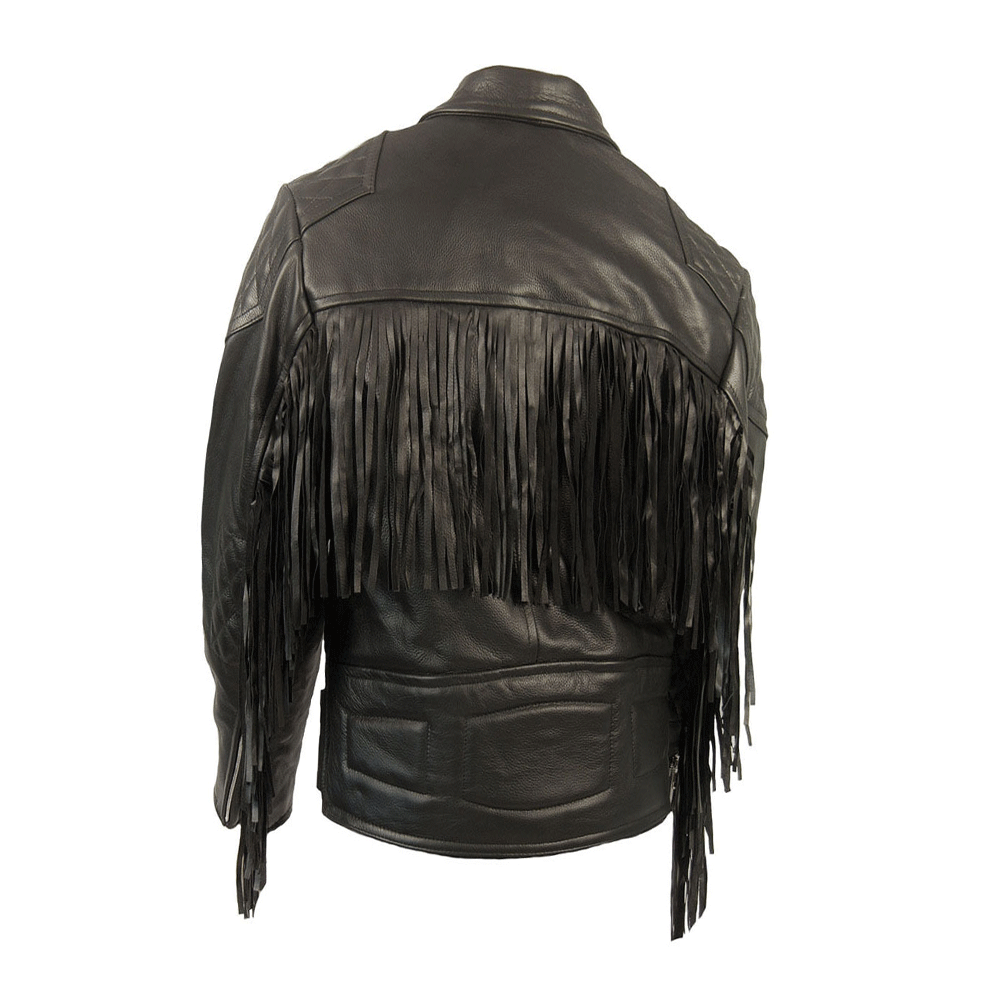 Men's Western Black Leather Biker Fringe Jacket MW837