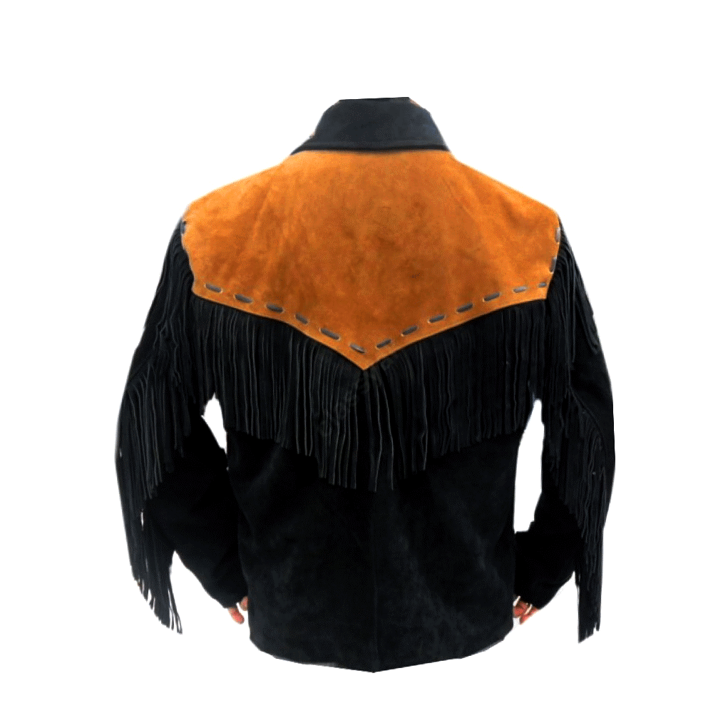 Men's Western Black Suede Leather Fringe Jacket MW836