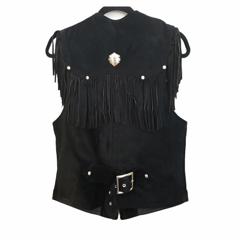 Men's Western Black Suede Leather Fringe Vest MV520