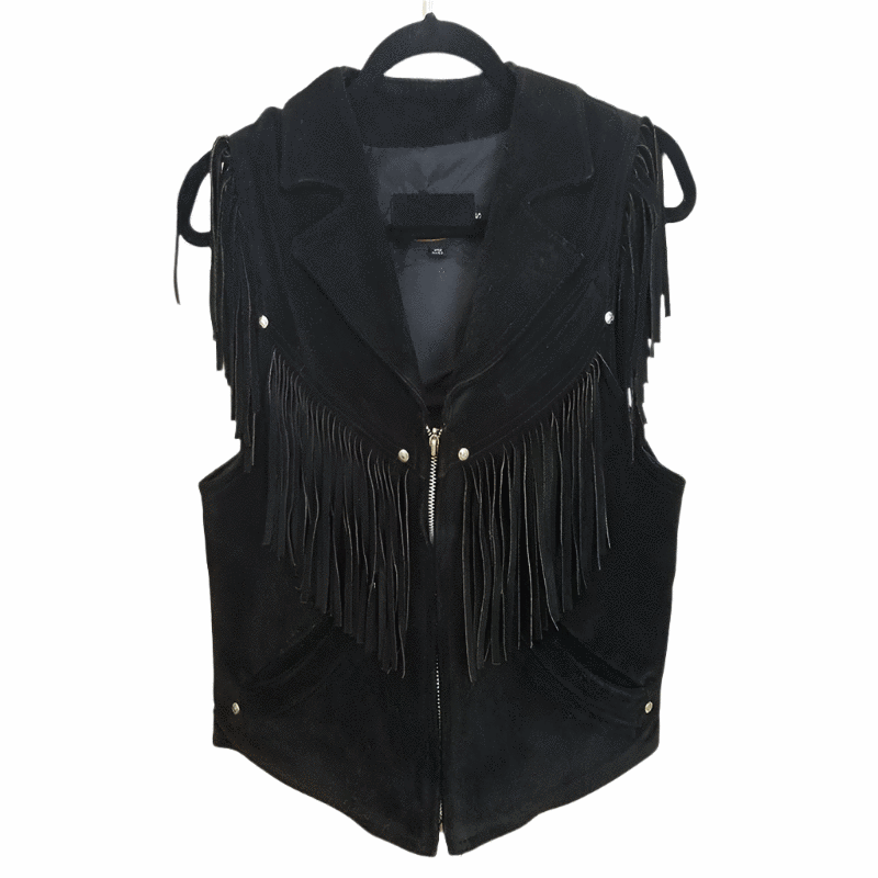 Men's Western Black Suede Leather Fringe Vest MV520