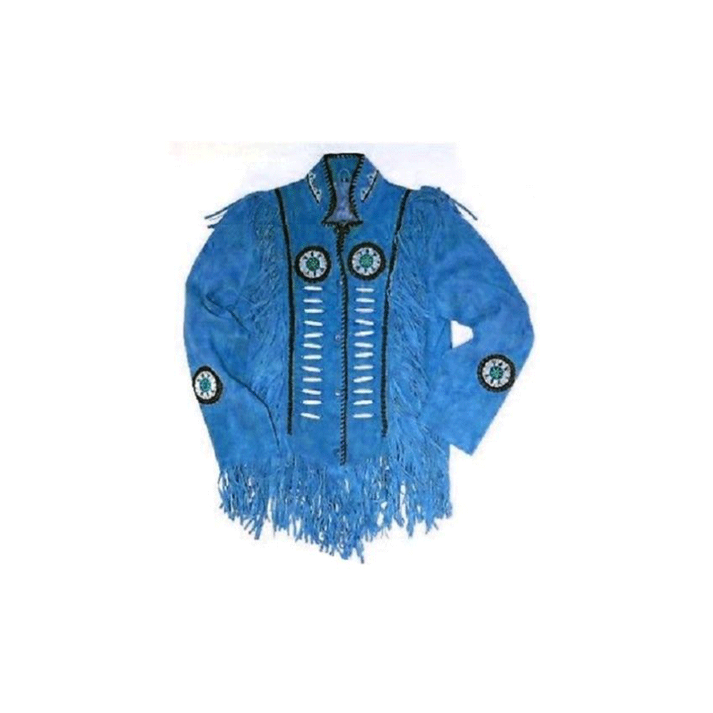 Men's Western Cowboy Suede Leather Fringe Beaded Jacket MW824