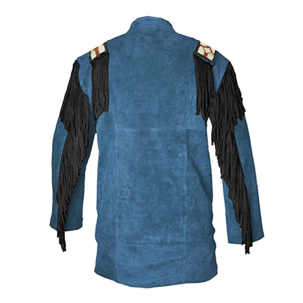 Men's Western Buckskin Suede Hide Mountain Man Shirt Fringes Beaded MMS424