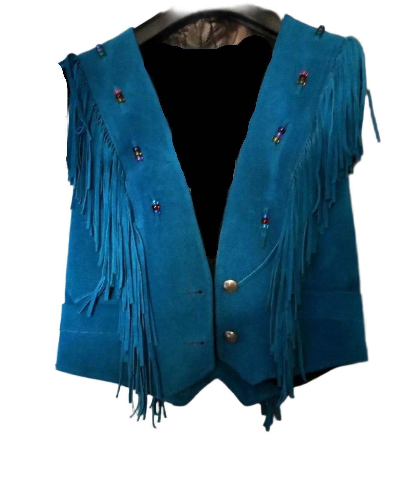 Cowgirl's Turquoise Suede Leather Fringe Beads Vest CGV514