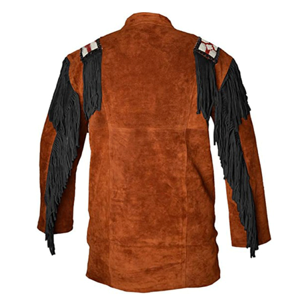 Men's Western Buckskin Suede Hide Mountain Man Shirt Fringes Beaded MMS424