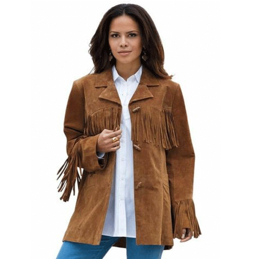 Cowgirl Brown Suede Leather Fringe Jacket Coat WWJ761