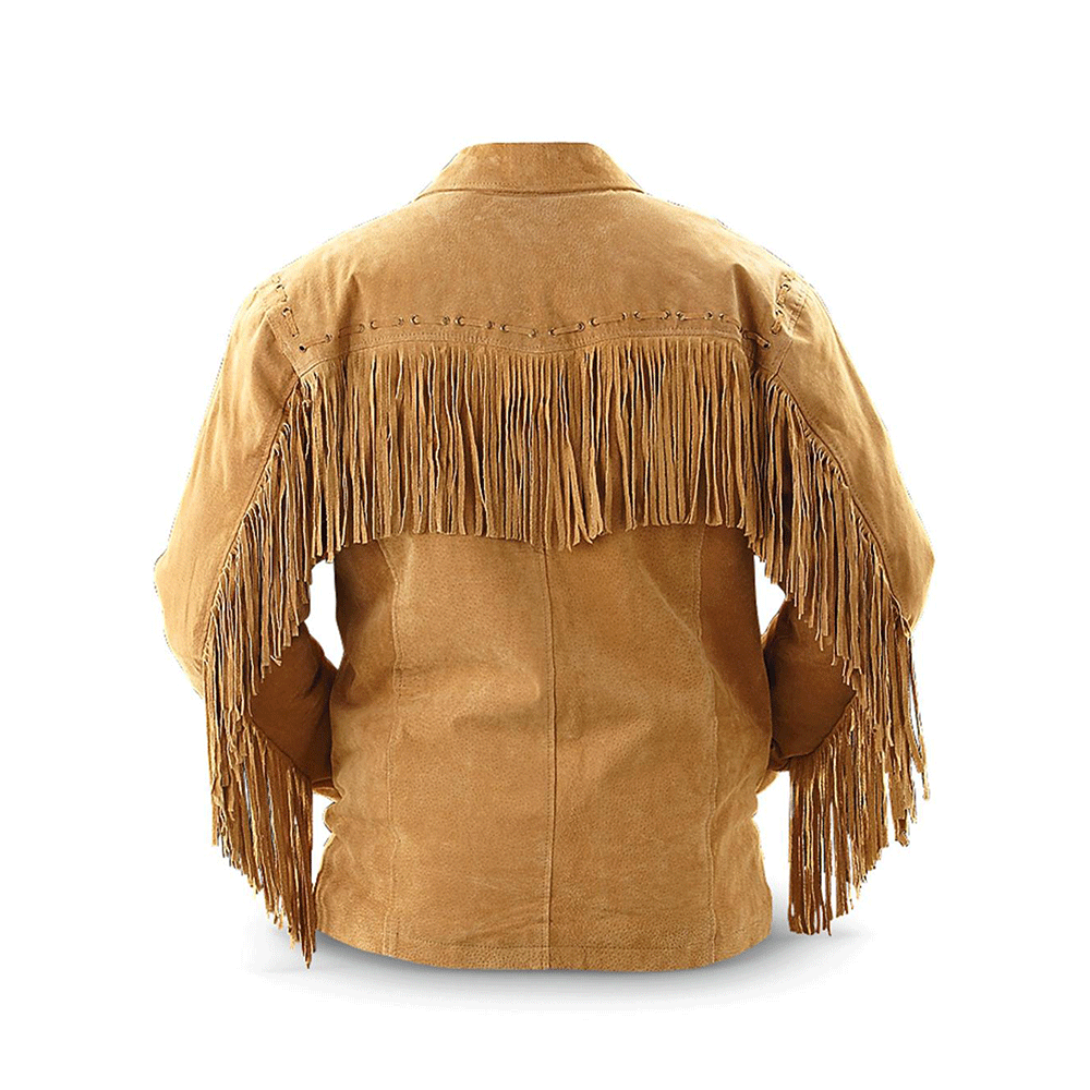 Men's Western Brown Buckskin Suede Leather Fringes Jacket MW803