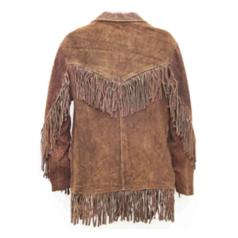 Men's Western Brown Buckskin Suede Leather Fringes Jacket MW802