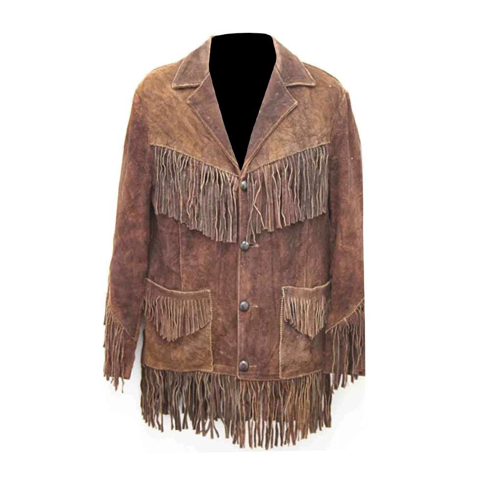 Men's Western Brown Buckskin Suede Leather Fringes Jacket MW802