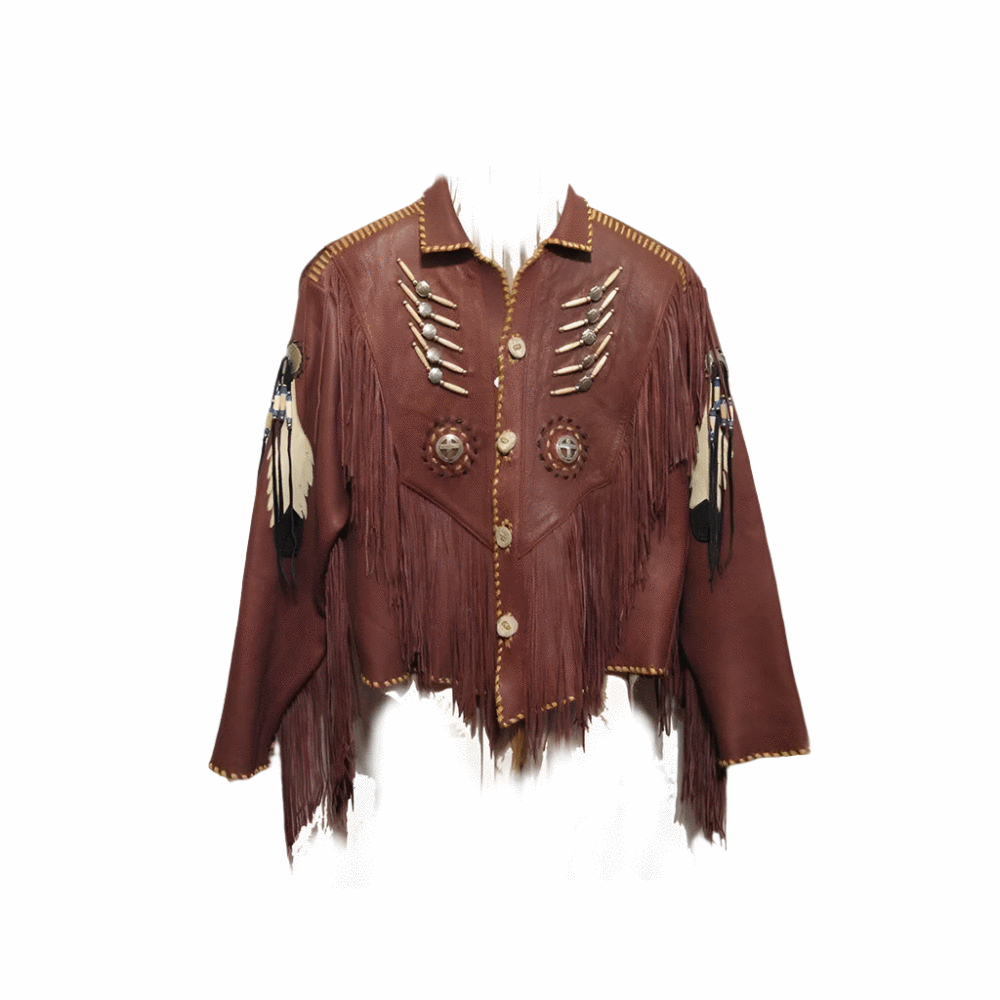 Men's Western Brown Buckskin Leather Fringes Jacket MW892