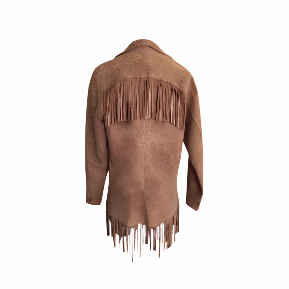 Men's Western Brown Suede Leather Fringes Jacket MW891