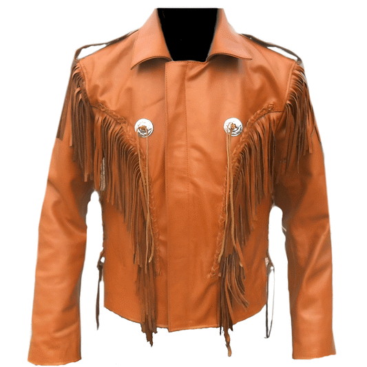 Men's Western Brown Leather Fringe Biker Jacket MW890