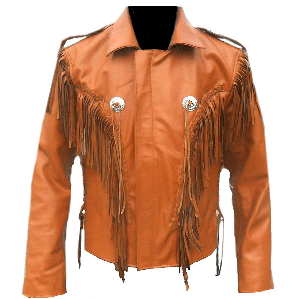 Men's Western Brown Leather Fringe Biker Jacket MW890