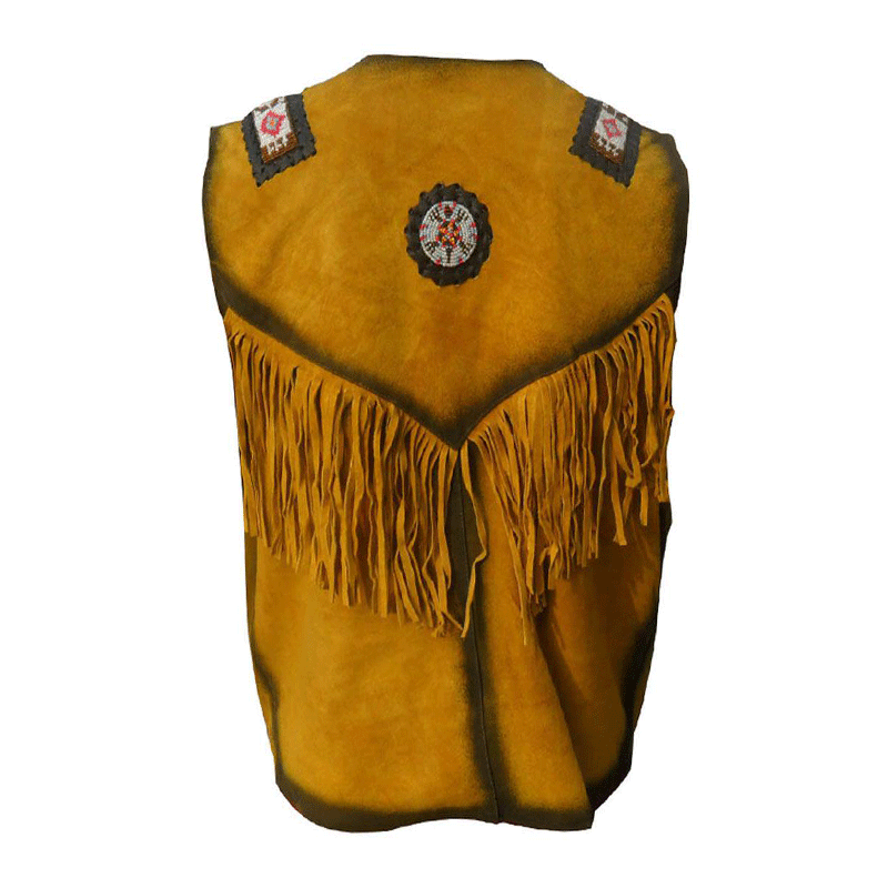 Men's Western Brown Suede Leather Fringes Beaded Vest MV501