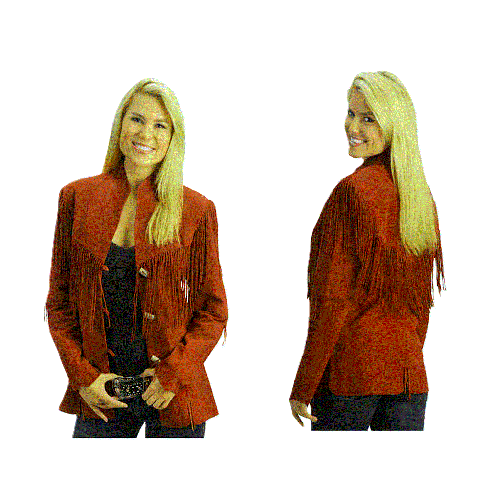 Cowgirl Brown Suede Leather Fringe Jacket Coat WWJ761