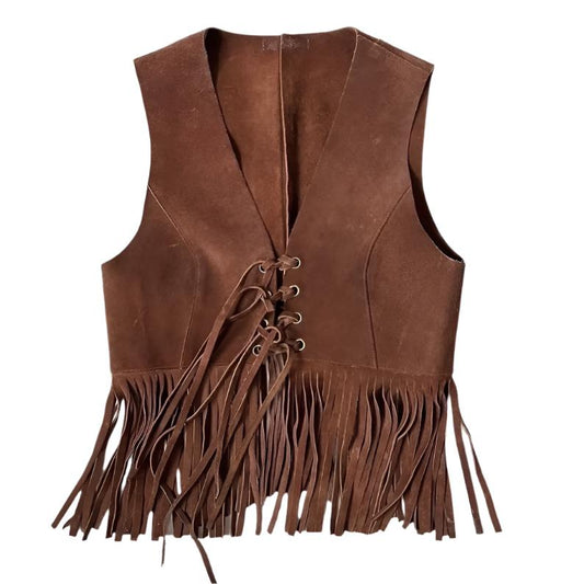 Cowgirl's Brown Suede Leather Fringe Vest CGV486