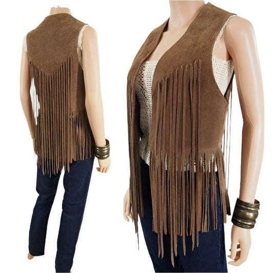 Cowgirl's Western Brown Suede Leather Fringe Vest CGV404