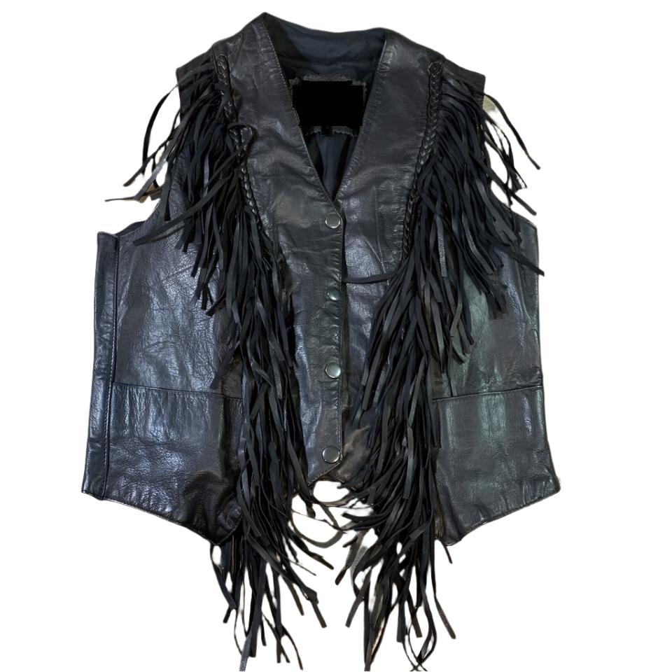 Cowgirl's Western Black Leather Fringe Biker Vest CGV445