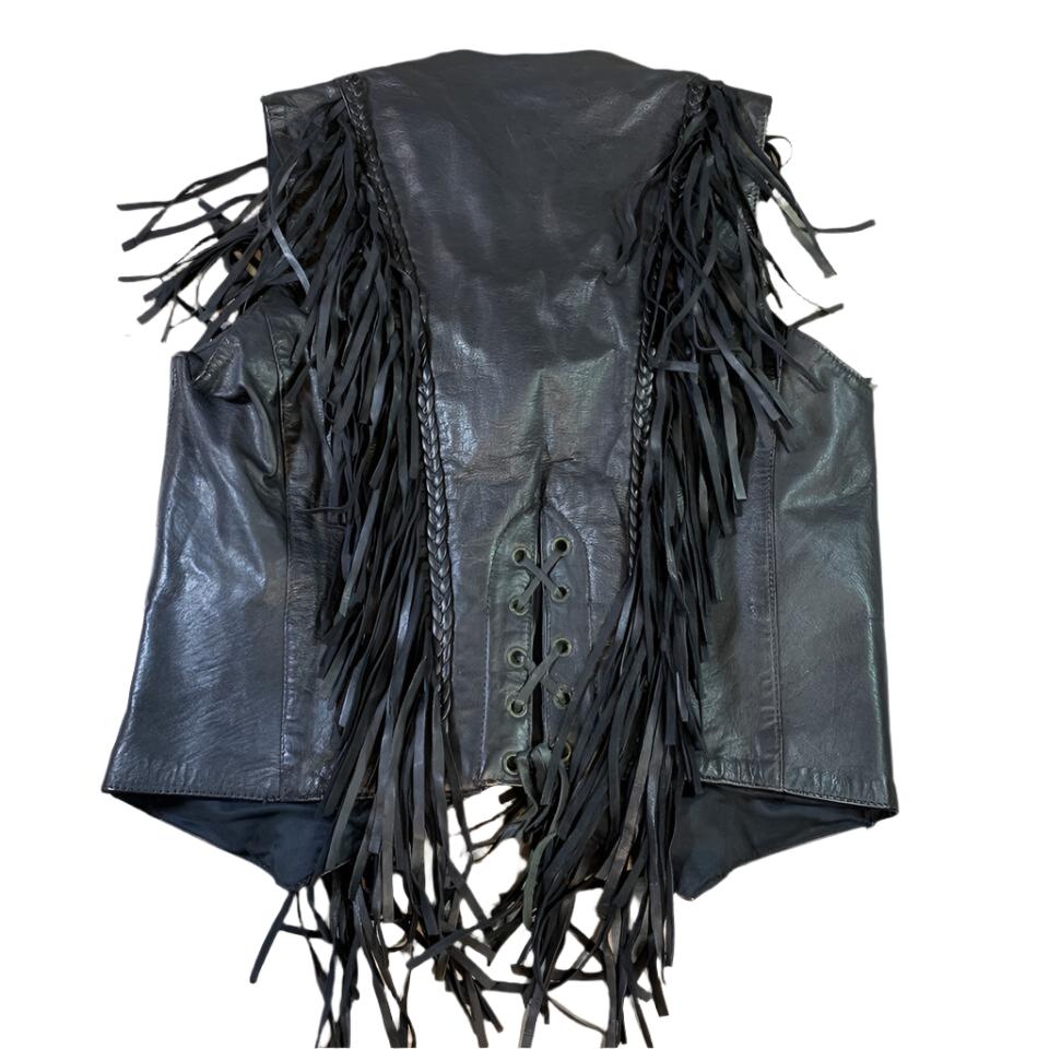 Cowgirl's Western Black Leather Fringe Biker Vest CGV445