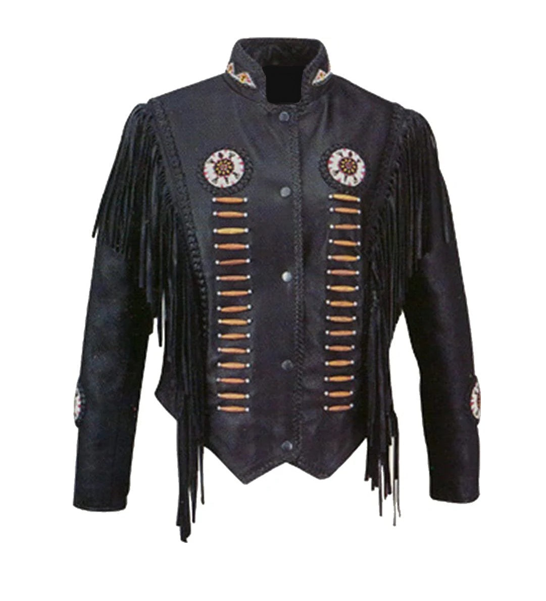 Cowgirl Leather Fringes Beaded Jacket with Bones WWJ775