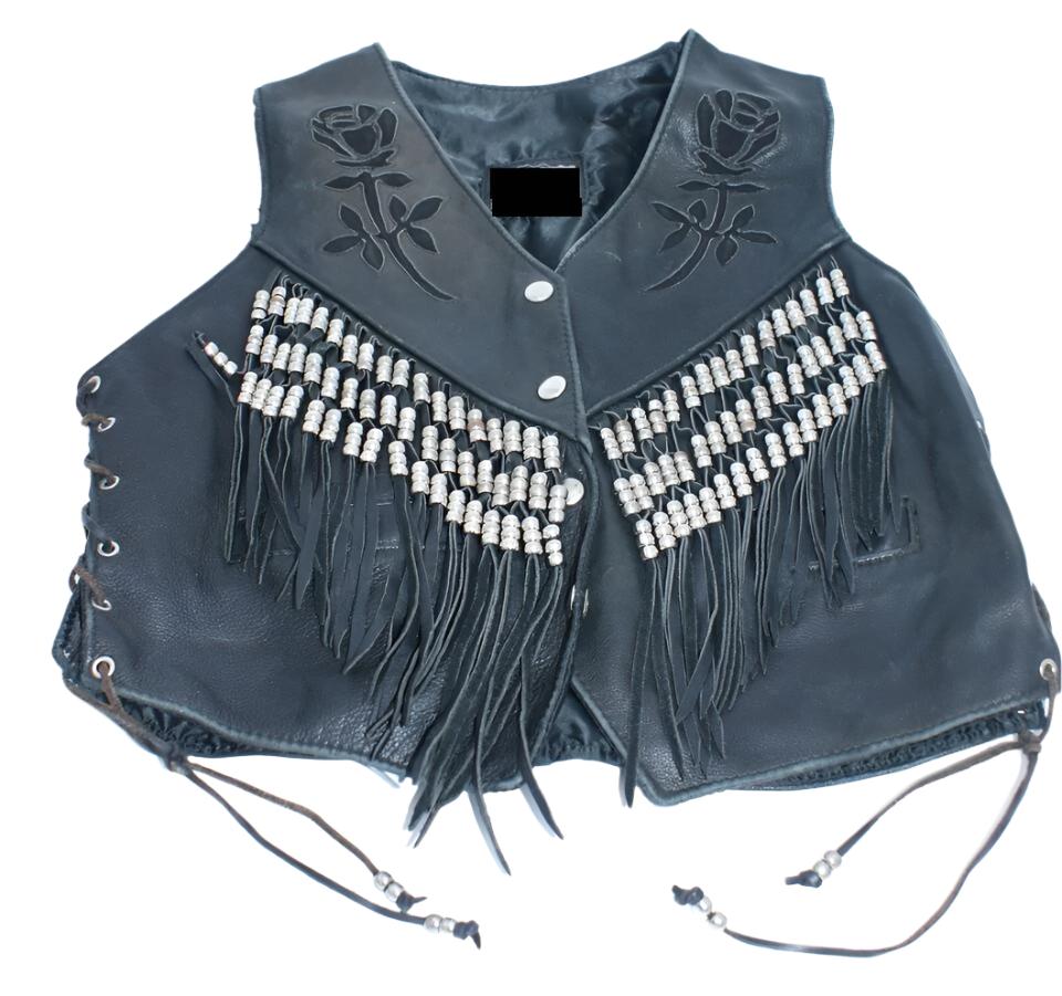 Cowgirl's Western Black Leather Fringe with beads Vest CGV440