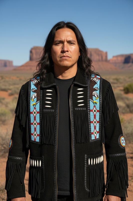 buckskin fringe jacket, native American style coat, beaded jacket