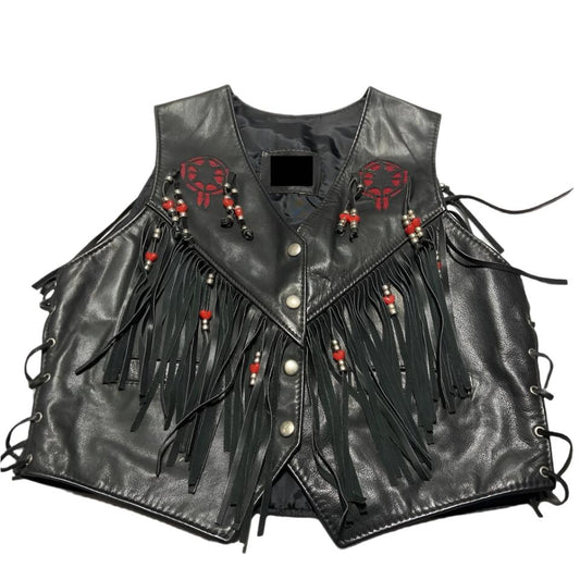 Cowgirl's Western Black Leather Fringe Vest CGV438