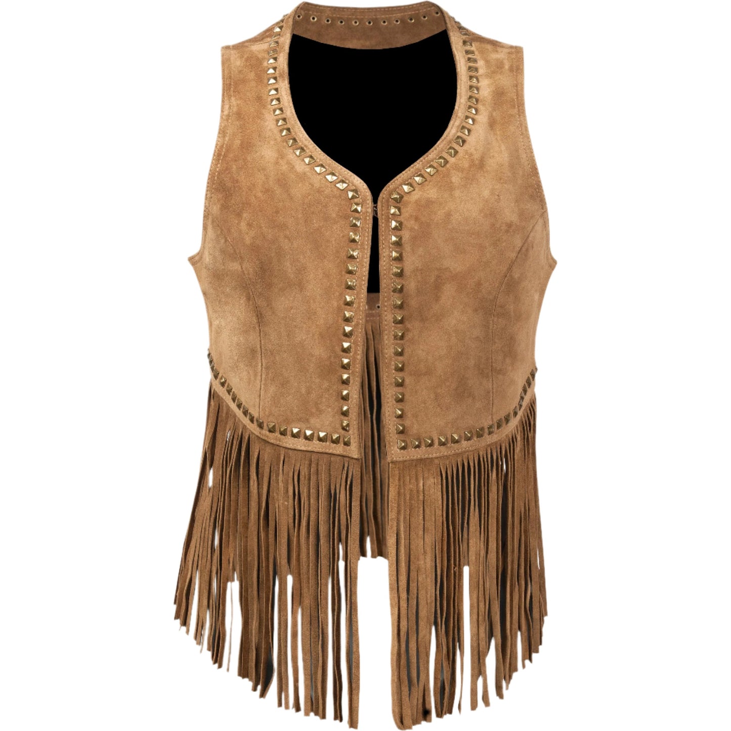 Cowgirl's Brown Suede Leather Fringe & Silver Stud Vest CGV408