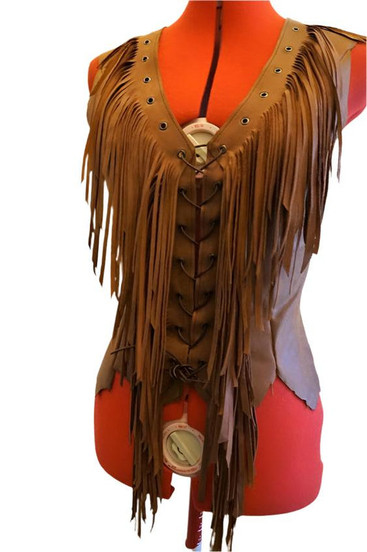 Cowgirl's Western Brown Real Leather Fringe Vest CGV405