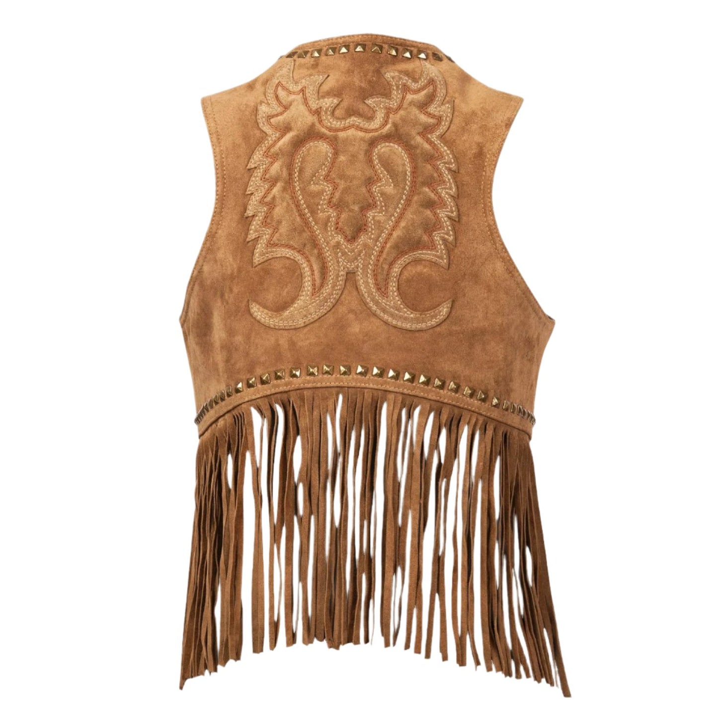 Cowgirl's Brown Suede Leather Fringe & Silver Stud Vest CGV408