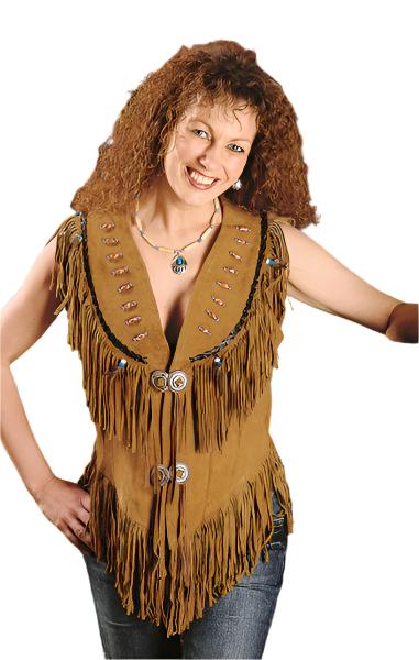 Cowgirl's Western Brown Suede Leather Fringe & Bone Work Vest CGV411