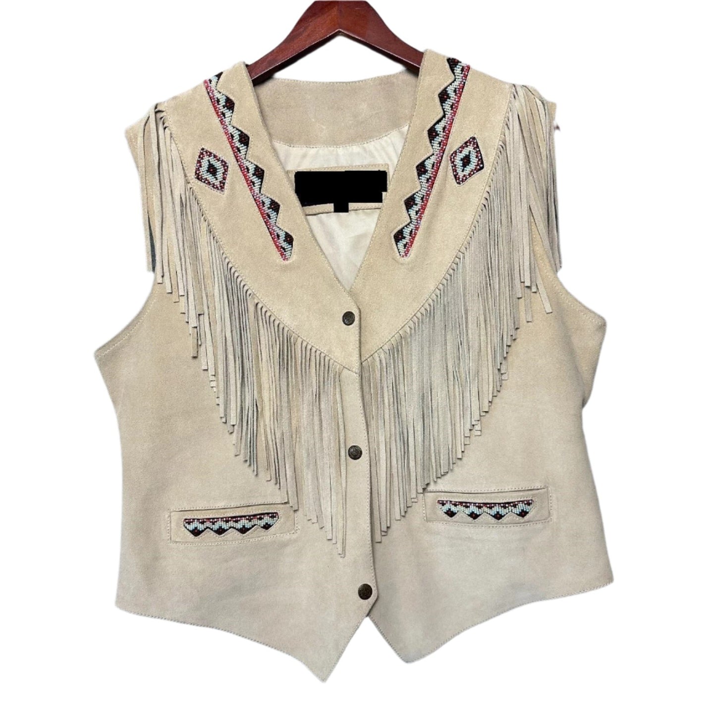 Cowgirl's Western Beige Suede Leather Fringe Beaded Vest CGV499