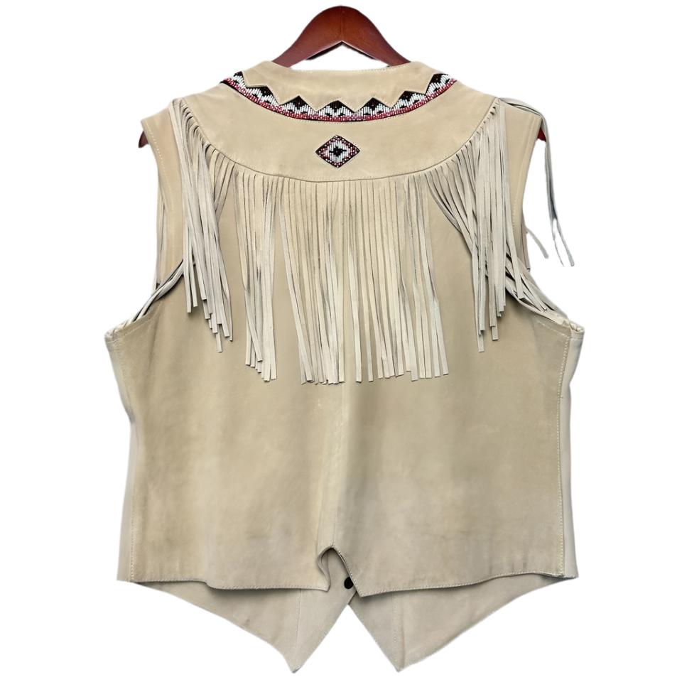 Cowgirl's Western Beige Suede Leather Fringe Beaded Vest CGV499