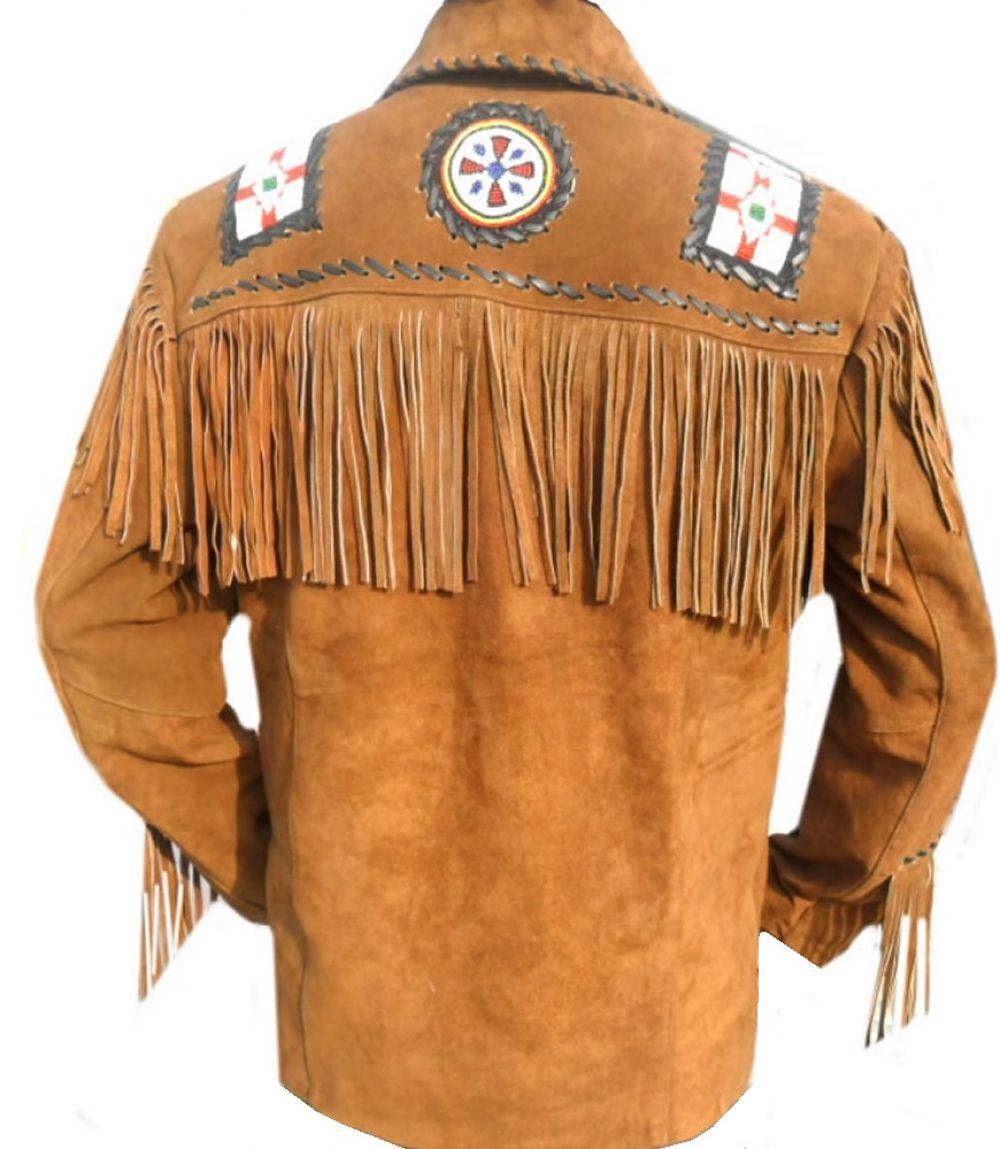 Cowboy Fringe Jacket Western Brown Suede Buckskin Leather Jacket MWJ215