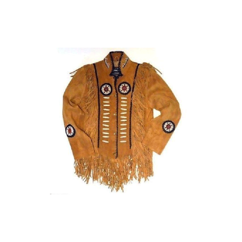 Men's Western Cowboy Suede Leather Fringe Beaded Jacket MW824