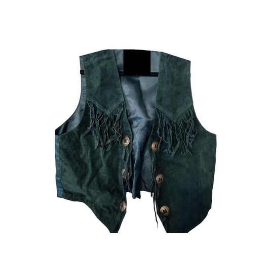 Green suede vest with fringes and Conchos
