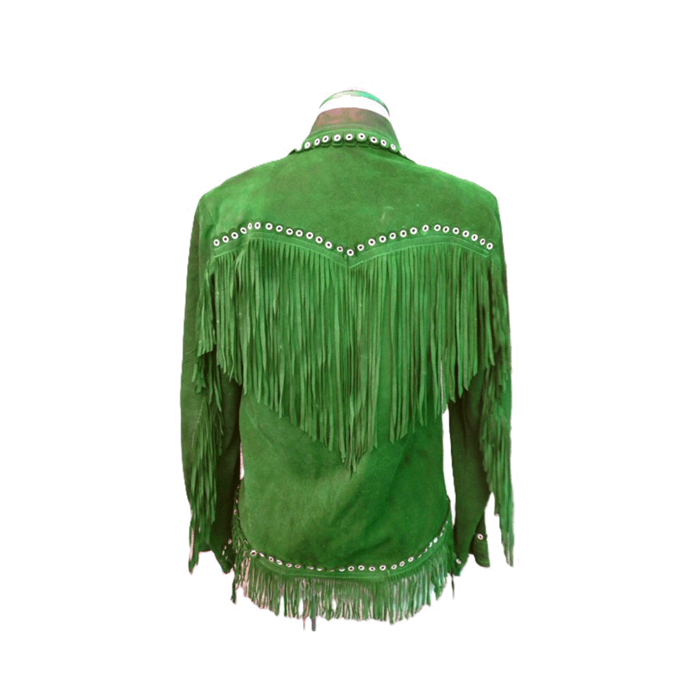 Maroon Suede Leather Fringe Studded Jacket For Women WWJ523
