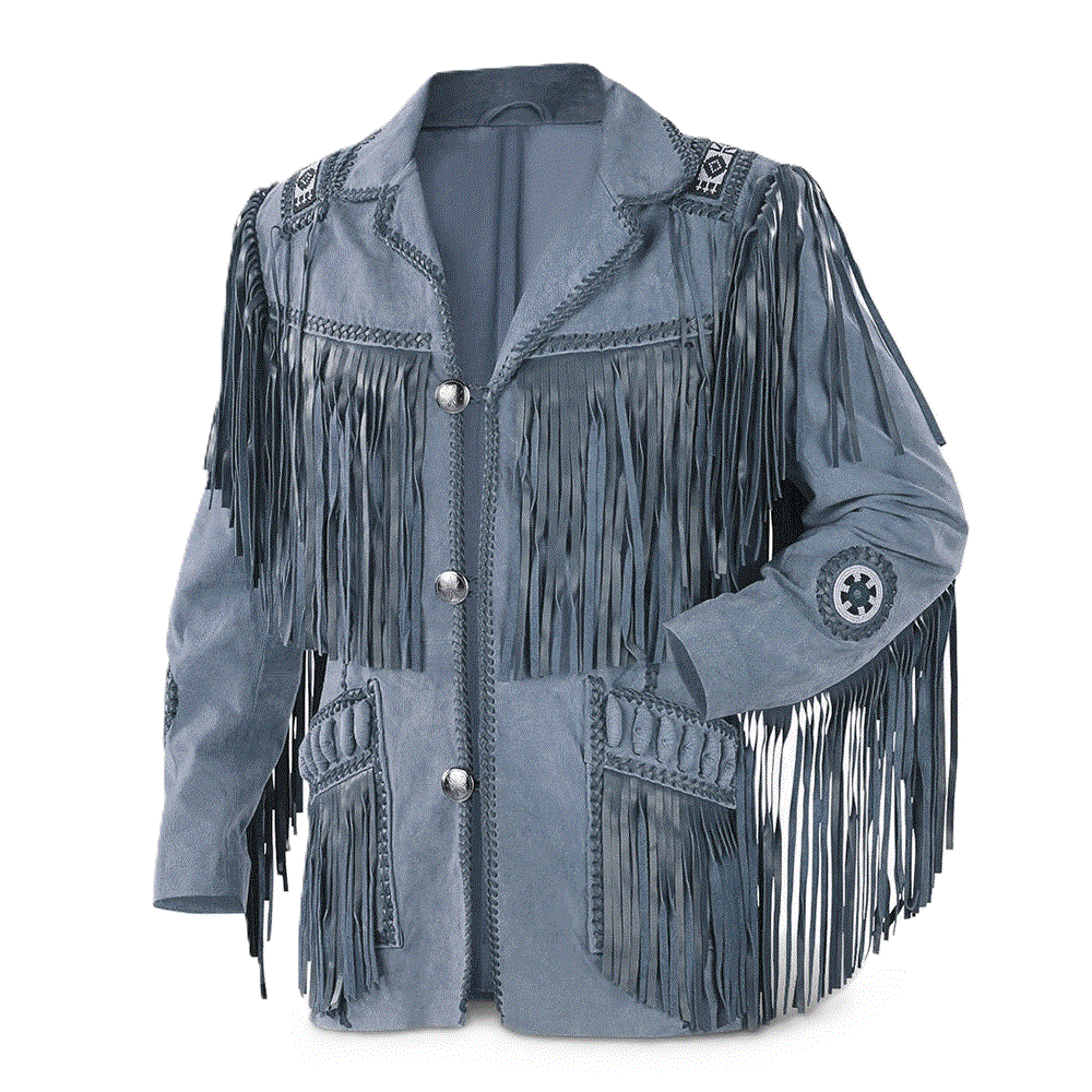 Men's Western Brown Suede Leather Fringe Bead Jacket MW822