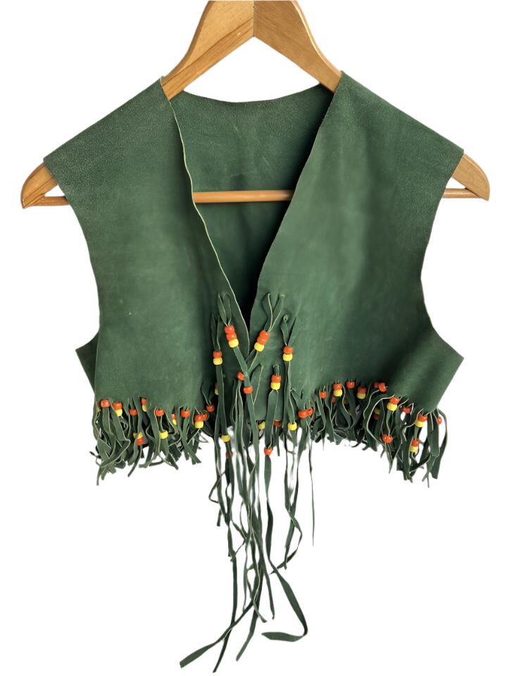 Cowgirl's Green Suede Leather Fringe with Beads Vest CGV522