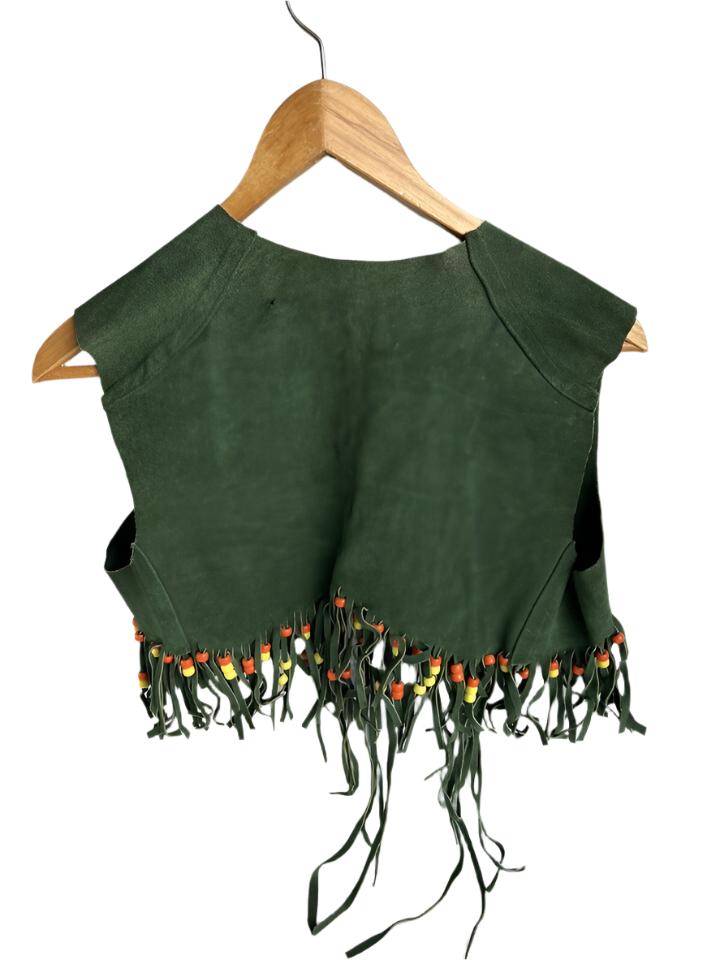 Cowgirl's Green Suede Leather Fringe with Beads Vest CGV522