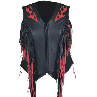 Cowgirl's Western Black & Red Leather Fringe Vest CGV451