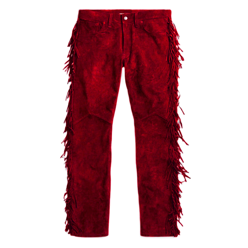 Mens New Red Buckskin Suede leather Western Hippy Fringe Pants WBP-114