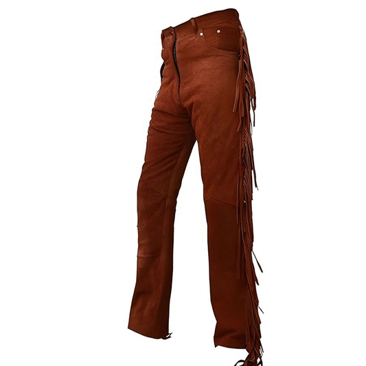 Mens New Brown Buckskin Suede leather Western Hippy Fringes Pants WBP-106