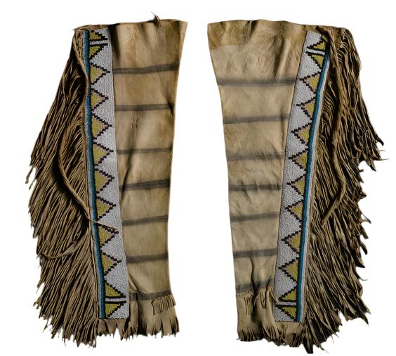 Native American Style Beaded Beige Leather Chaps Leggings NCP224