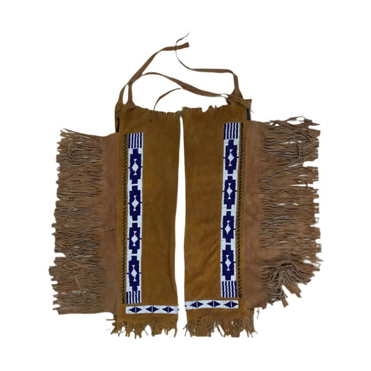 Native American Style Beaded Brown Leather Fringe Chaps Leggings NCP184