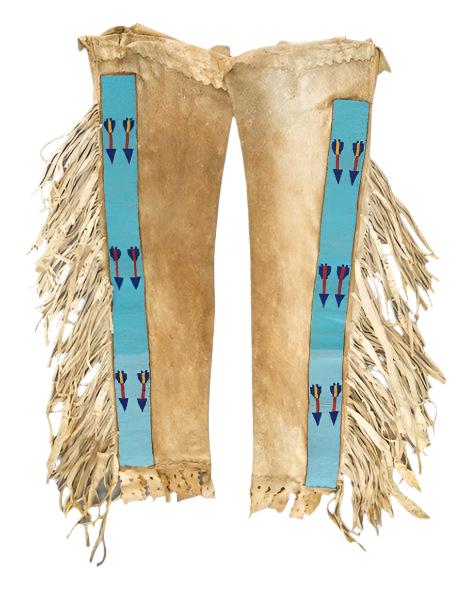 Native American Style Fringe Beaded Tan Leather Chaps Leggings NCP185
